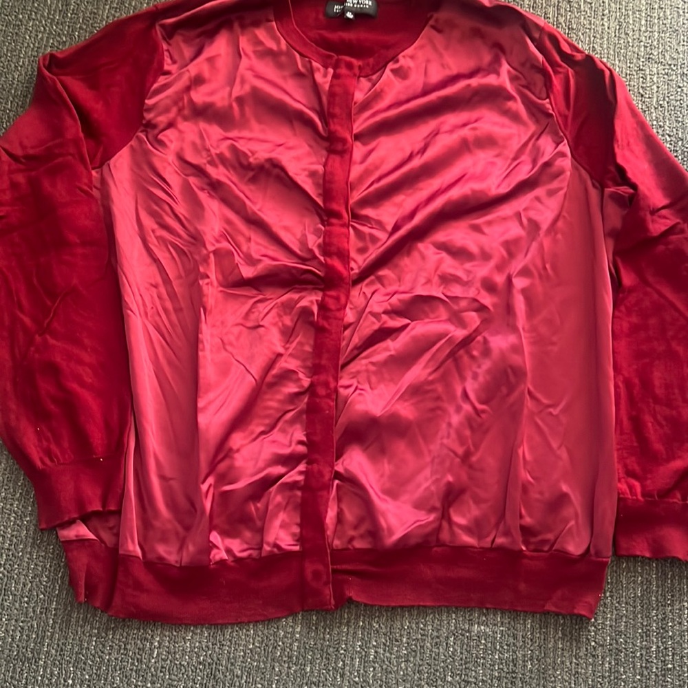 🤩Jones New York Collection Womens Red Rust Satin Front Snap Cardigan Sweater 2X